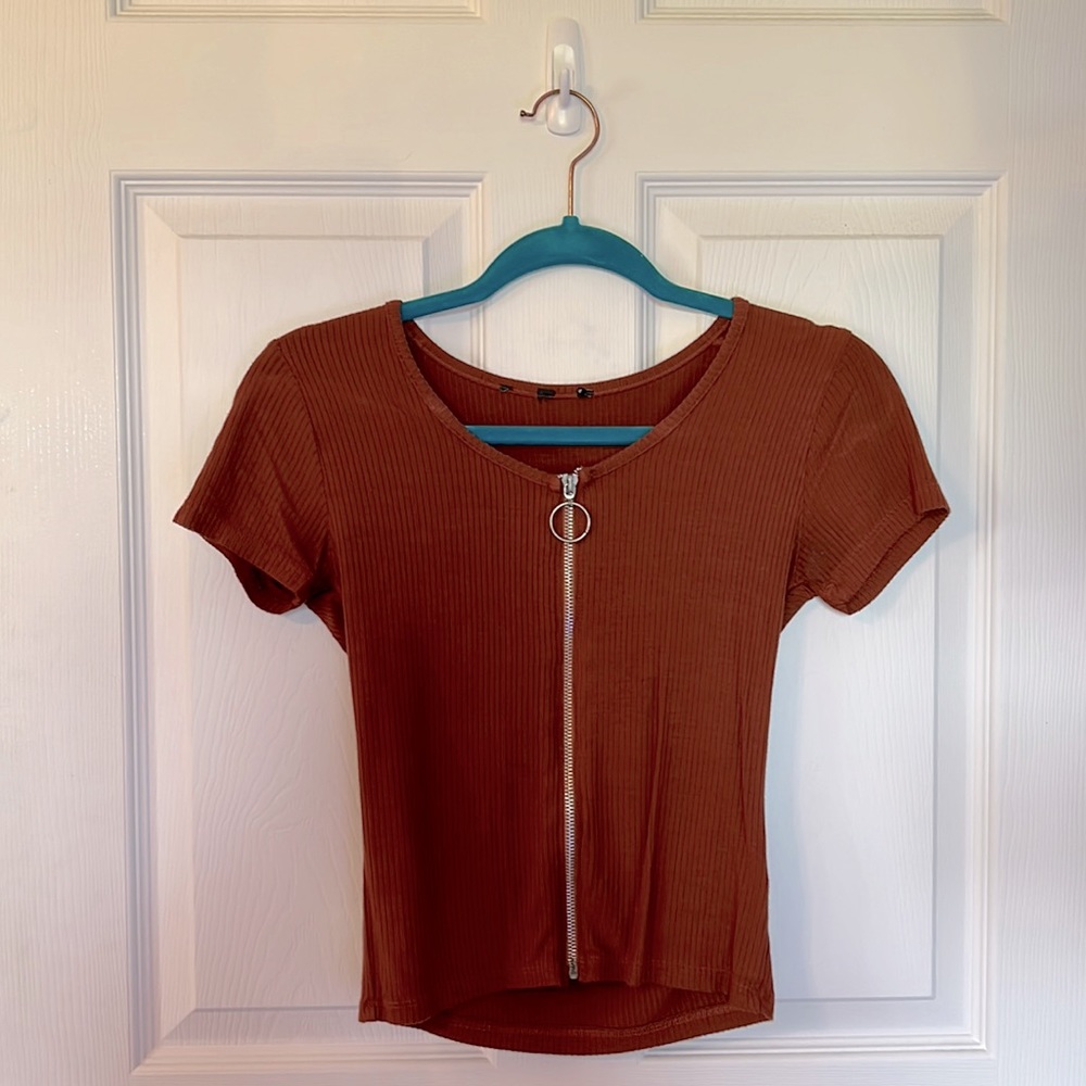 Burnt orange zip up shirt